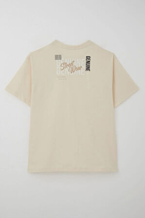 Breeze Erkek Çocuk Tişört Sırt Kısmı Yazı Baskılı 9-14 Yaş, Krem