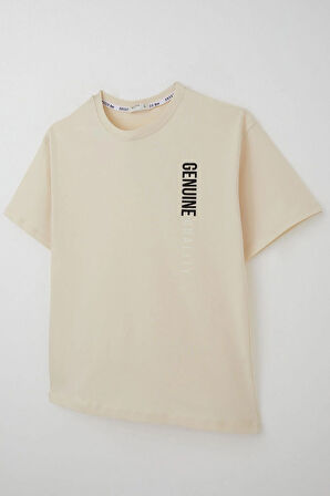 Breeze Erkek Çocuk Tişört Sırt Kısmı Yazı Baskılı 9-14 Yaş, Krem