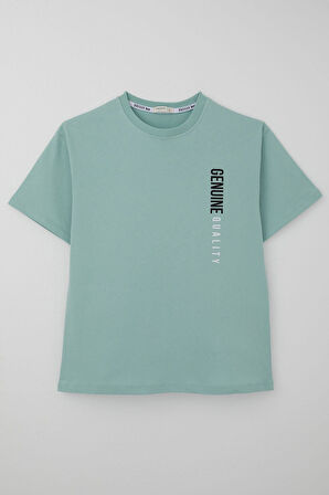 Breeze Erkek Çocuk Tişört Sırt Kısmı Yazı Baskılı 9-14 Yaş, Su Yeşili