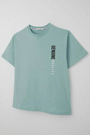 Breeze Erkek Çocuk Tişört Sırt Kısmı Yazı Baskılı 9-14 Yaş, Su Yeşili