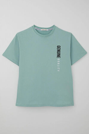 Breeze Erkek Çocuk Tişört Sırt Kısmı Yazı Baskılı 9-14 Yaş, Su Yeşili