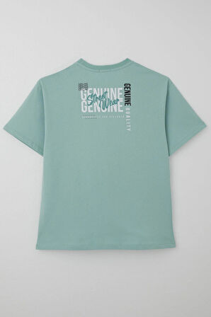 Breeze Erkek Çocuk Tişört Sırt Kısmı Yazı Baskılı 9-14 Yaş, Su Yeşili