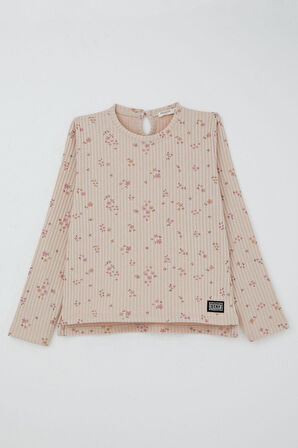 Breeze Kız Çocuk Çiçek Desenli Takm Pantolonu Fiyonk Aksesuarlı 4-8 Yaş, Pudra