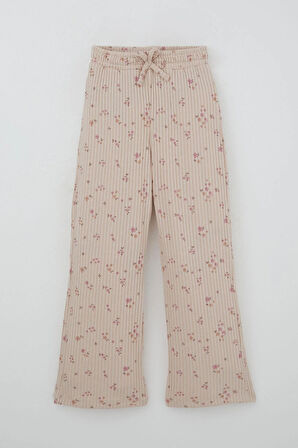 Breeze Kız Çocuk Çiçek Desenli Takm Pantolonu Fiyonk Aksesuarlı 4-8 Yaş, Pudra