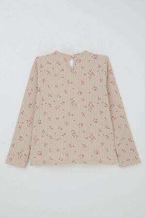 Breeze Kız Çocuk Çiçek Desenli Takm Pantolonu Fiyonk Aksesuarlı 4-8 Yaş, Pudra