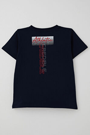 Breeze Erkek Çocuk Tişört Yazı Baskılı Sırt Kısmı Baskı Detaylı 10-16 Yaş, Lacivert