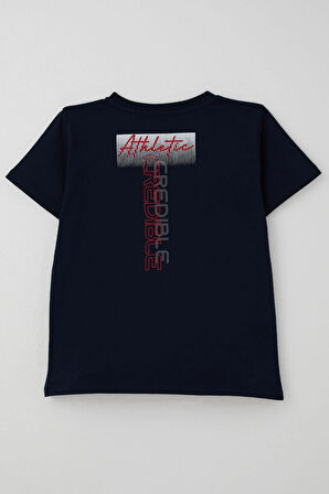 Breeze Erkek Çocuk Tişört Yazı Baskılı Sırt Kısmı Baskı Detaylı 10-16 Yaş, Lacivert