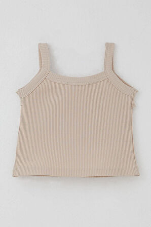 Breeze Kız Çocuk Askılı Crop Tişört Fırfır Detaylı 8-14 Yaş, Bej