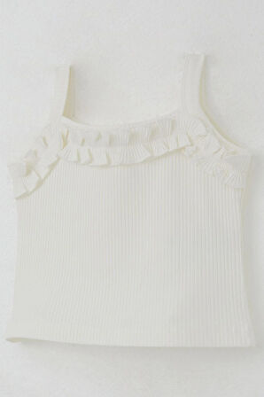 Breeze Kız Çocuk Askılı Crop Tişört Fırfır Detaylı 8-14 Yaş, Ekru