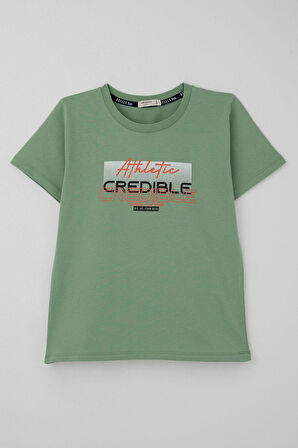 Breeze Erkek Çocuk Tişört Yazı Baskılı Sırt Kısmı Baskı Detaylı 10-16 Yaş, Mint Yeşili