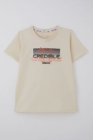 Breeze Erkek Çocuk Tişört Yazı Baskılı Sırt Kısmı Baskı Detaylı 10-16 Yaş, Krem