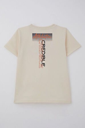 Breeze Erkek Çocuk Tişört Yazı Baskılı Sırt Kısmı Baskı Detaylı 10-16 Yaş, Krem