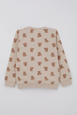 Breeze Erkek Bebek Eşofman Takımı Sevimli Ayıcık Desenli Pantolonu Düğme Aksesuarlı 9 Ay-3 Yaş, Bej