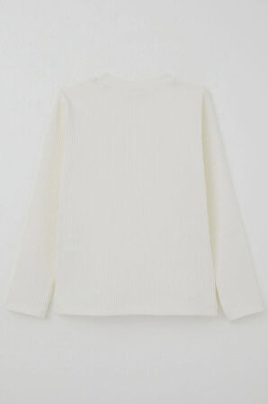 Breeze Kız Çocuk Uzun Kollu Tişört Fiyonk Aksesuarlı 8-12 Yaş, Ekru