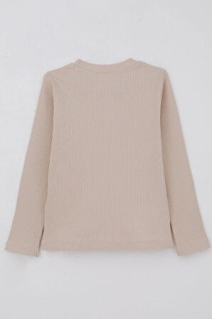 Breeze Kız Çocuk Uzun Kollu Tişört Fiyonk Aksesuarlı 8-12 Yaş, Bej