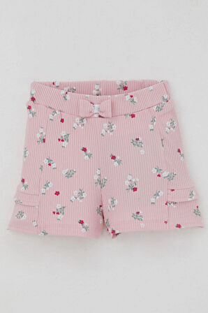 Breeze Kız Bebek Şortlu Takım Çiçek Baskılı Kelebek Nakışlı Düğme Aksesuarlı 6 Ay-2 Yaş, Ekru