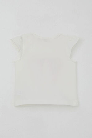 Breeze Kız Bebek Şortlu Takım Çiçek Baskılı Kelebek Nakışlı Düğme Aksesuarlı 6 Ay-2 Yaş, Ekru