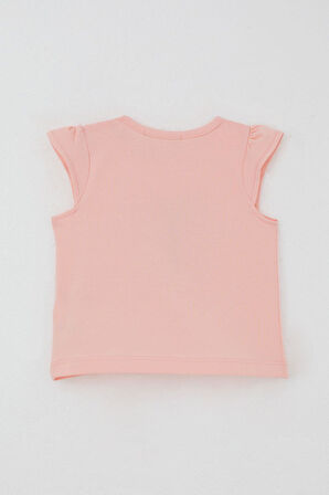 Breeze Kız Bebek Şortlu Takım Çiçek Baskılı Kelebek Nakışlı Düğme Aksesuarlı 6 Ay-2 Yaş, Somon