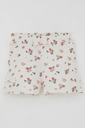 Breeze Kız Bebek Şortlu Takım Çiçek Baskılı Kelebek Nakışlı Düğme Aksesuarlı 6 Ay-2 Yaş, Somon