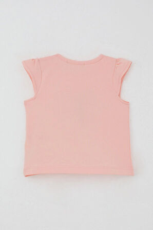 Breeze Kız Bebek Şortlu Takım Çiçek Baskılı Kelebek Nakışlı Düğme Aksesuarlı 6 Ay-2 Yaş, Somon