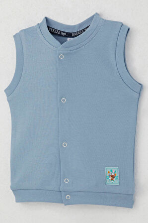 Breeze Erkek Bebek Yelek Çıtçıtlı Sevimli Balonlu Ayıcık Armalı 4 Ay-1 Yaş, Mavi