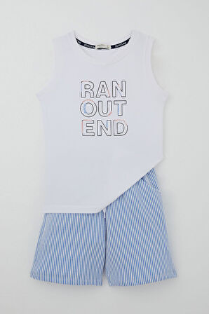 Breeze Erkek Çocuk Şortlu Takım Sıfır Kollu Yazı Baskılı Bağcık Aksesuarlı 8-14 Yaş, Beyaz