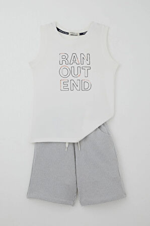Breeze Erkek Çocuk Şortlu Takım Sıfır Kollu Yazı Baskılı Bağcık Aksesuarlı 8-14 Yaş, Beyaz