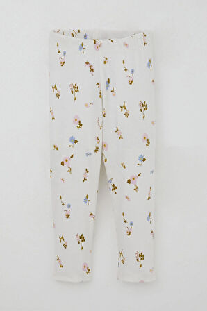 Breeze Kız Çocuk Taytlı Takım Renkli Çiçek Desenli Omuzu Fırfırlı 2-6 Yaş, Beyaz