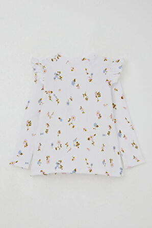 Breeze Kız Çocuk Taytlı Takım Renkli Çiçek Desenli Omuzu Fırfırlı 2-6 Yaş, Beyaz