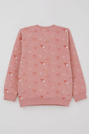 Breeze Kız Çocuk Sweatshirt Kalp Desenli Yazı Baskılı 1.5-5 Yaş, Gülkurusu