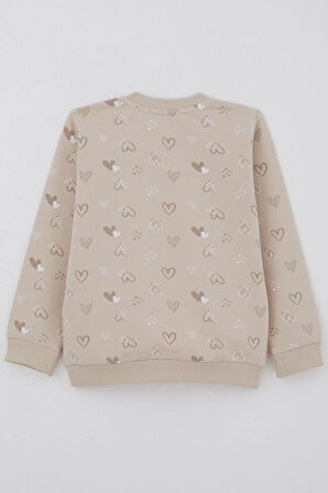 Breeze Kız Çocuk Sweatshirt Kalp Desenli Yazı Baskılı 1.5-5 Yaş, Bej