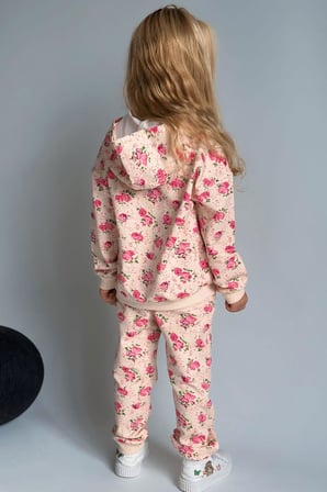 Breeze Kız Çocuk Eşofman Takımı Çiçek Desenli Kapüşonlu 1.5-5 Yaş, Krem