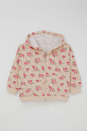 Breeze Kız Çocuk Eşofman Takımı Çiçek Desenli Kapüşonlu 1.5-5 Yaş, Krem