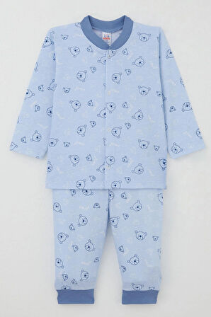 Breeze Erkek Bebek Pijama Takımı Sevimli Ayıcık Figürlü Yıldız Desenli 4 Ay-1 Yaş, Mavi