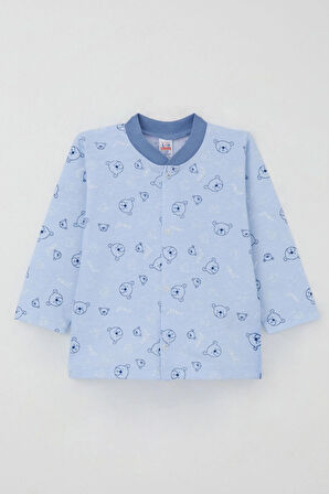 Breeze Erkek Bebek Pijama Takımı Sevimli Ayıcık Figürlü Yıldız Desenli 4 Ay-1 Yaş, Mavi