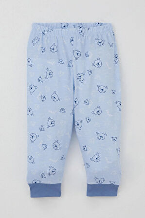 Breeze Erkek Bebek Pijama Takımı Sevimli Ayıcık Figürlü Yıldız Desenli 4 Ay-1 Yaş, Mavi
