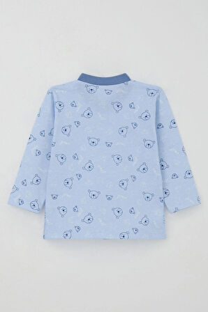 Breeze Erkek Bebek Pijama Takımı Sevimli Ayıcık Figürlü Yıldız Desenli 4 Ay-1 Yaş, Mavi