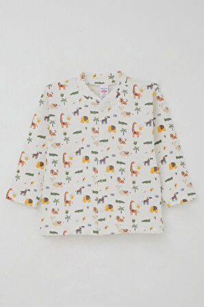 Breeze Erkek Bebek Pijama Takımı Bebek Hayvanat Bahçesi 4 Ay-1 Yaş, Ekru