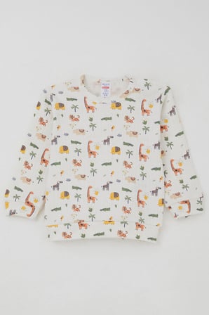 Breeze Erkek Bebek Pijama Takımı Omuzdan Patlı Bebek Hayvanat Bahçesi 4 Ay-1 Yaş, Ekru