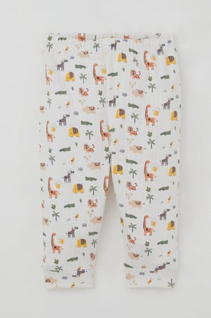 Breeze Erkek Bebek Pijama Takımı Omuzdan Patlı Bebek Hayvanat Bahçesi 4 Ay-1 Yaş, Ekru
