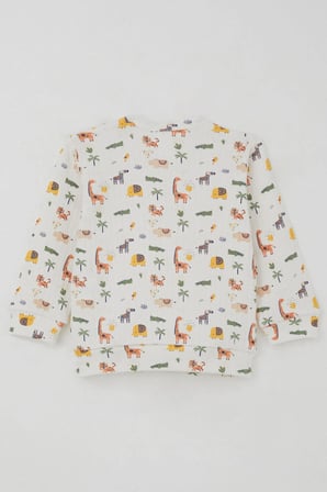 Breeze Erkek Bebek Pijama Takımı Omuzdan Patlı Bebek Hayvanat Bahçesi 4 Ay-1 Yaş, Ekru