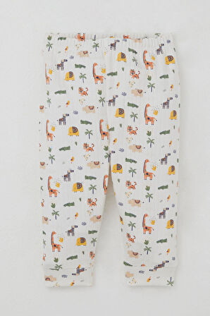 Breeze Erkek Bebek Pijama Takımı Omuzdan Patlı Bebek Hayvanat Bahçesi 4 Ay-1 Yaş, Ekru