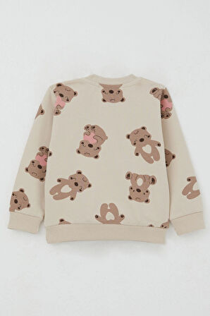 Breeze Kız Bebek Eşofman Takım Mutlu Ayıcık Desenli 6 Ay-2 Yaş, Bej