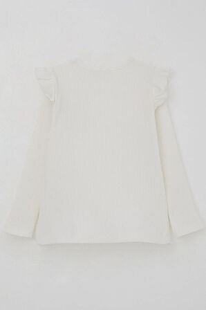 Breeze Kız Çocuk Uzun Kollu Tişört Çiçek Aksesuarlı 2-6 Yaş, Ekru