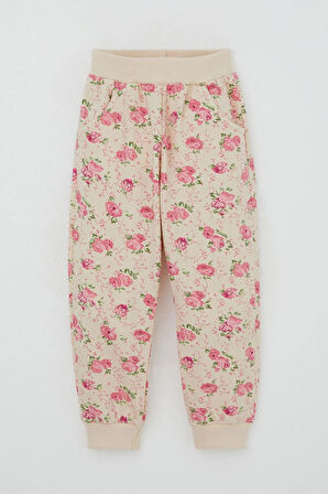 Breeze Kız Çocuk Eşofman Takım Çiçek Desenli 1.5-5 Yaş, Bej