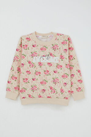 Breeze Kız Çocuk Eşofman Takım Çiçek Desenli 1.5-5 Yaş, Bej