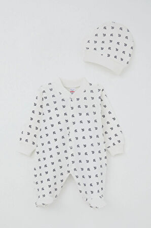 Breeze Erkek Bebek Patikli Tulum Deniz Temalı Çapa Desenli 0-6 Ay, Ekru