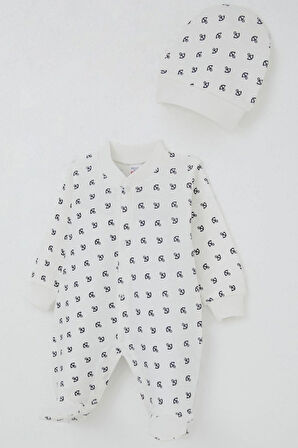 Breeze Erkek Bebek Patikli Tulum Deniz Temalı Çapa Desenli 0-6 Ay, Ekru