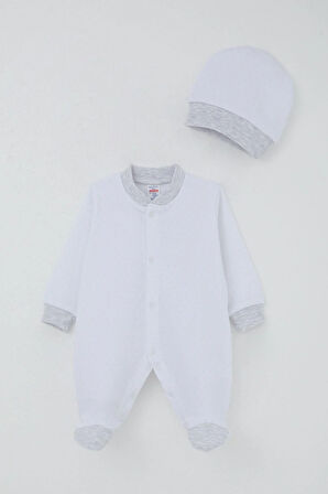 Breeze Erkek Bebek Patikli Tulum Nokta Desenli 0-6 Ay, Beyaz