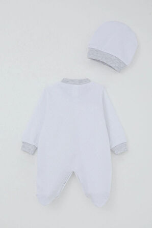 Breeze Erkek Bebek Patikli Tulum Nokta Desenli 0-6 Ay, Beyaz